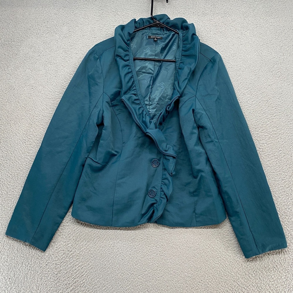 Samuel Dong Jacket Womens XL Teal Ruffled Collar Avant Garde Artsy Boho 90s